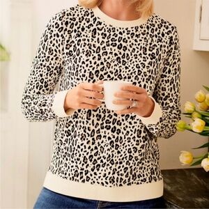 Talbots Sweatshirt Crewneck 2x Leopard animal print cheetah plus size cream
